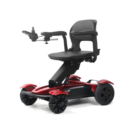 Electric Mobility Scooter Mijo Md08, sleek red design, comfortable seat, ergonomic arms, compact and portable.