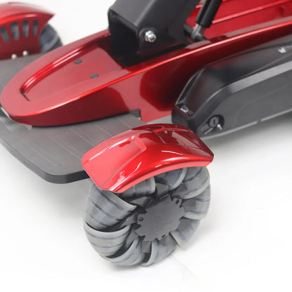 Electric Mobility Scooter Mijo Md08 features a sleek red body with durable rubber wheels for stability.