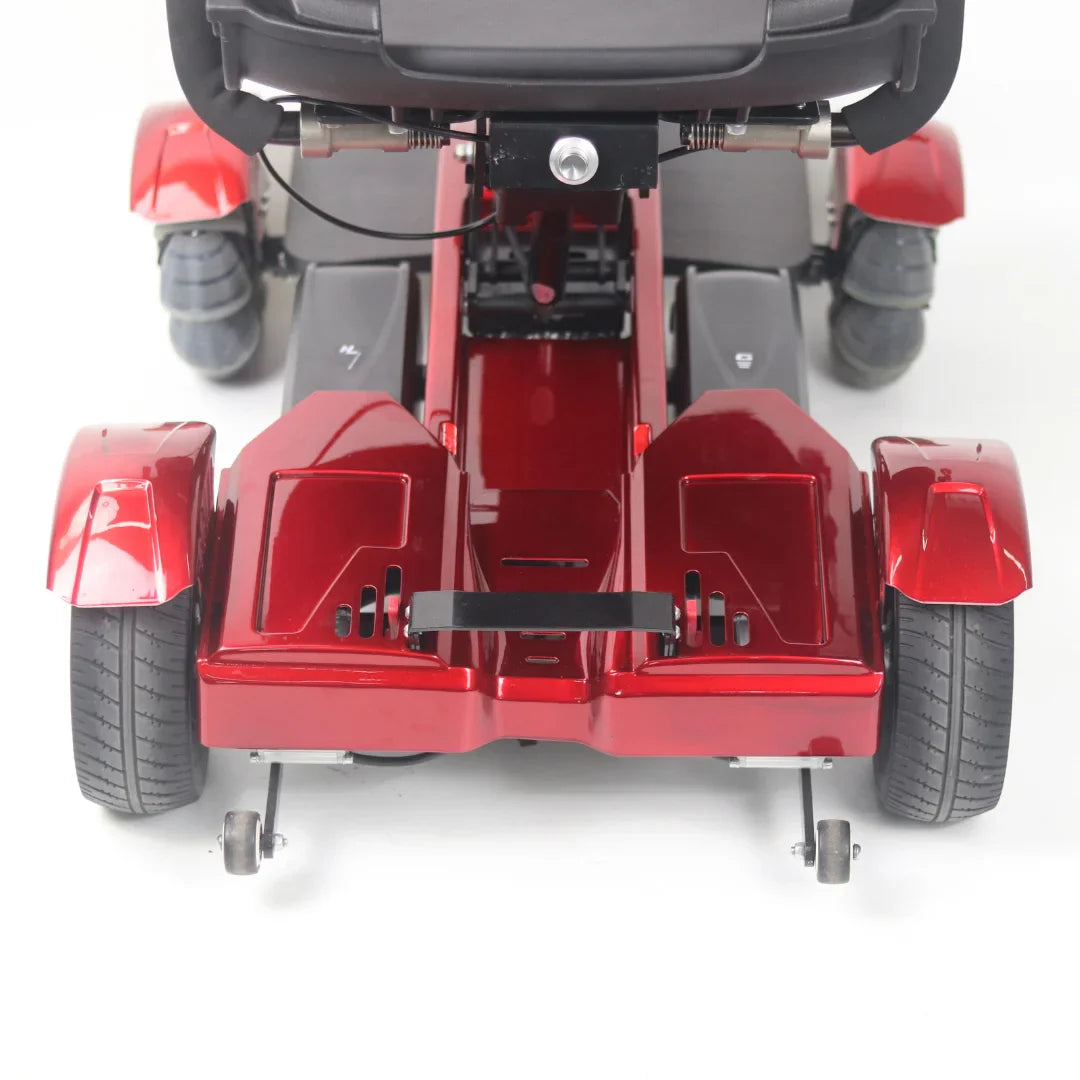 Electric Mobility Scooter Mijo Md08 features a sleek red design, sturdy four-wheel base, and ergonomic seating.