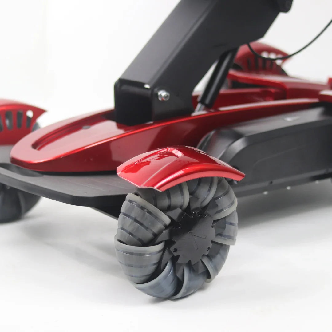 Electric Mobility Scooter Mijo Md08, features a sleek red design with innovative wheels for smooth rides.