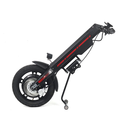 Electric Handbike Mijo Mt03 features a sleek black design with red accents, compact folding structure.