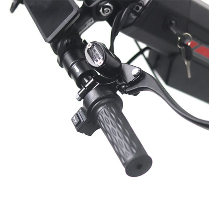Electric Handbike Mijo Mt03 features a close-up of the handlebar, showcasing the textured grip, control switch, and display.