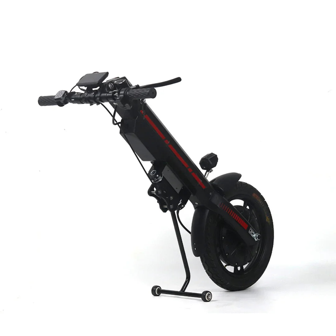 Electric Handbike Mijo Mt03, compact design with a sleek black frame, features a sturdy handlebar and robust tires.