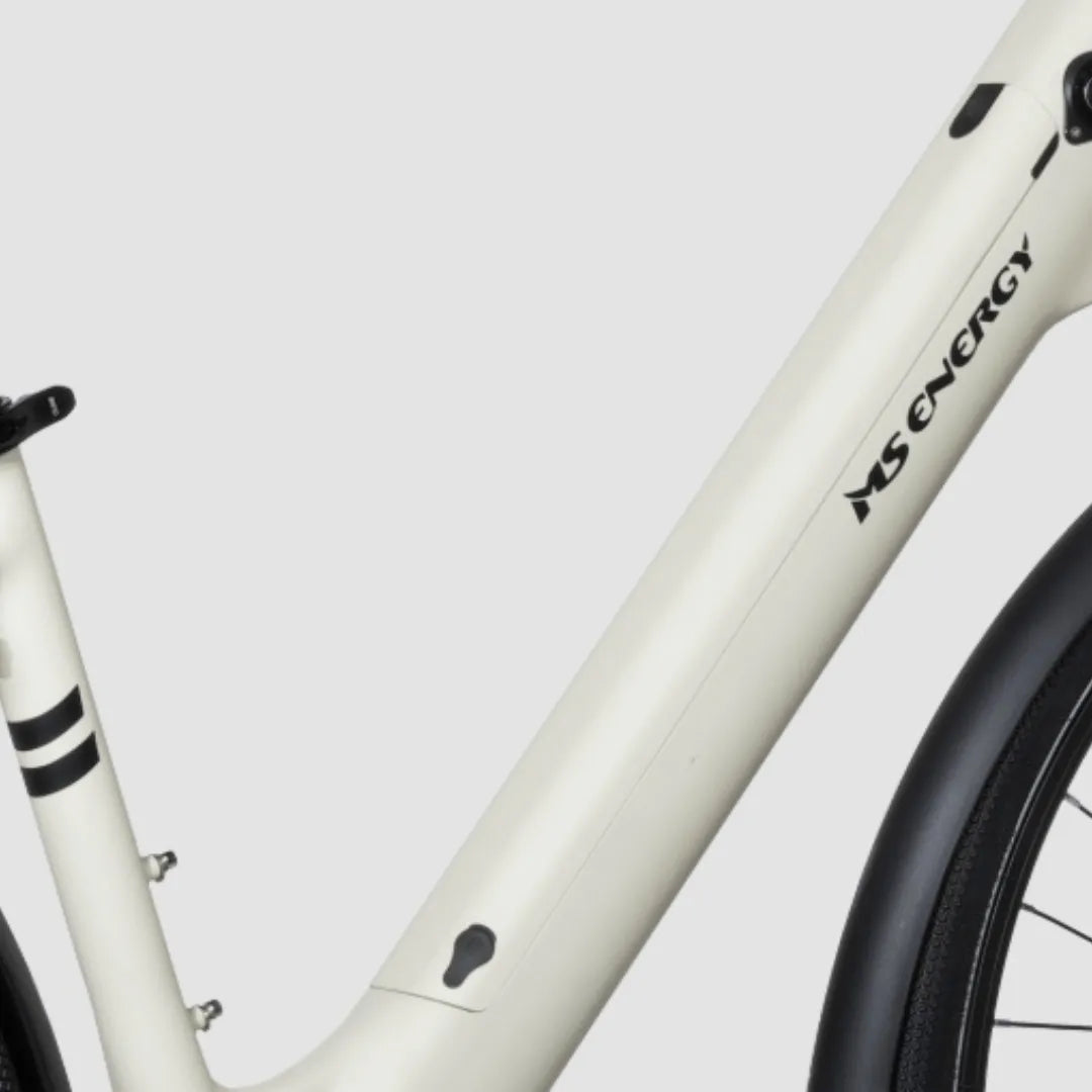 Electric bicycle MS Energy C30 – frame detail, cream colour