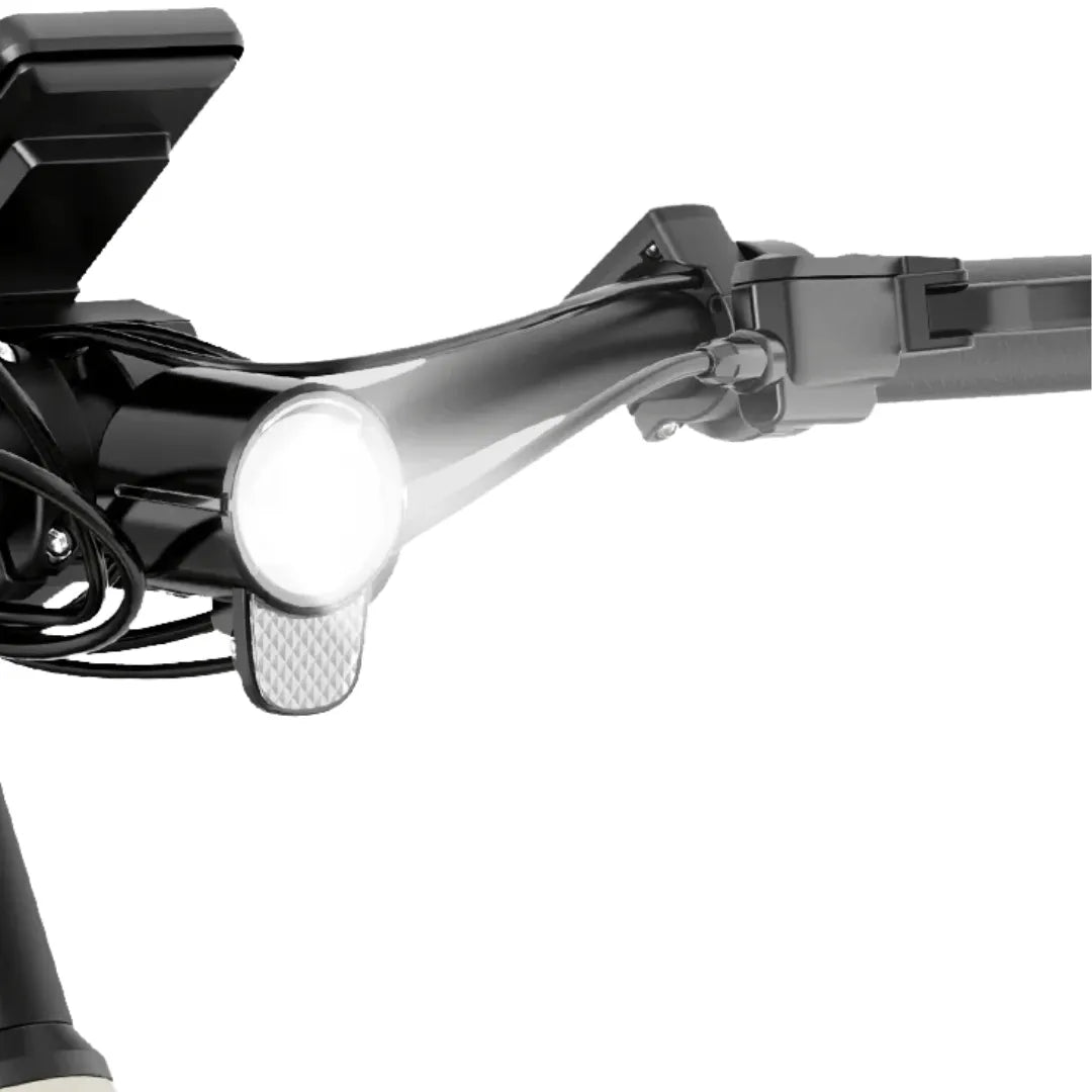 Electric bicycle MS Energy C30 – headlight and right handlebar close-up