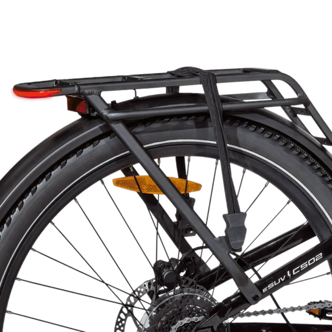 Electric bicycle MS Energy SUV C502 – rear wheel, rack, and red light