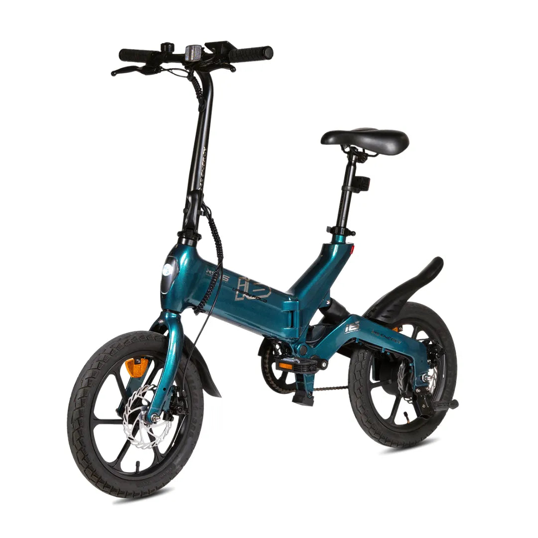 Electric bicycle MS Energy UrbanFold i6 – front three-quarter view, teal colour