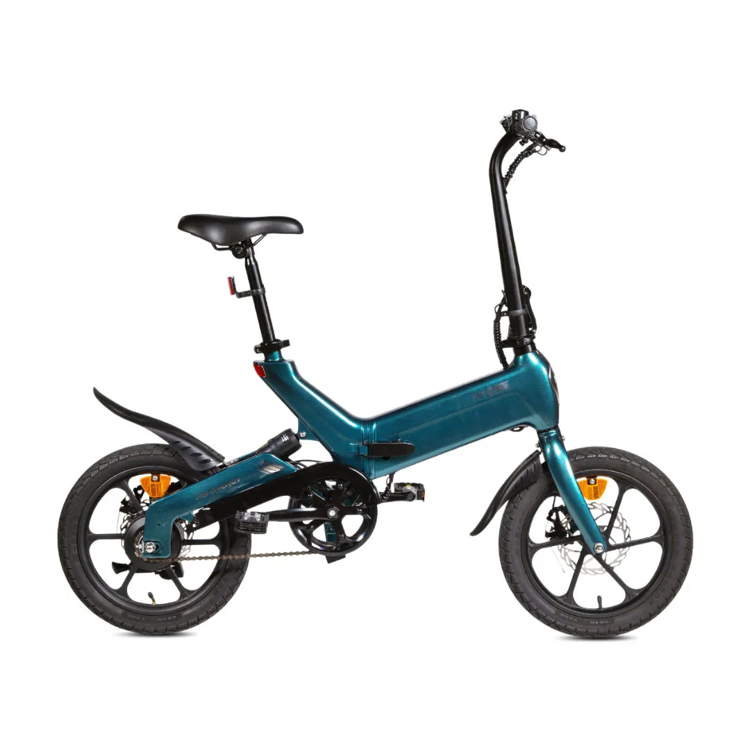 Electric bicycle MS Energy UrbanFold i6 – side view, teal colour, folded