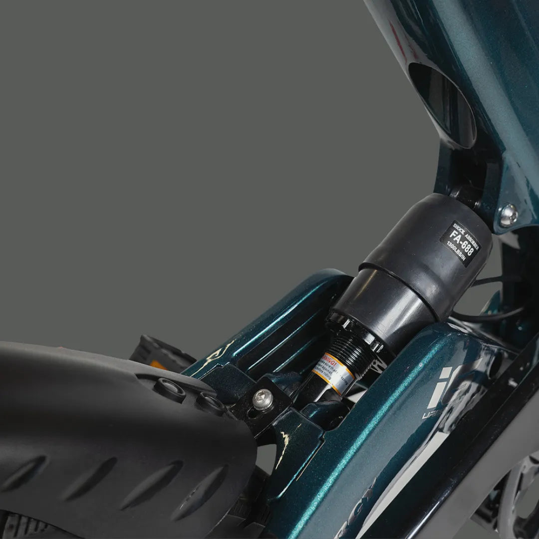 Electric bicycle MS Energy UrbanFold i6 – rear suspension shock absorber detail