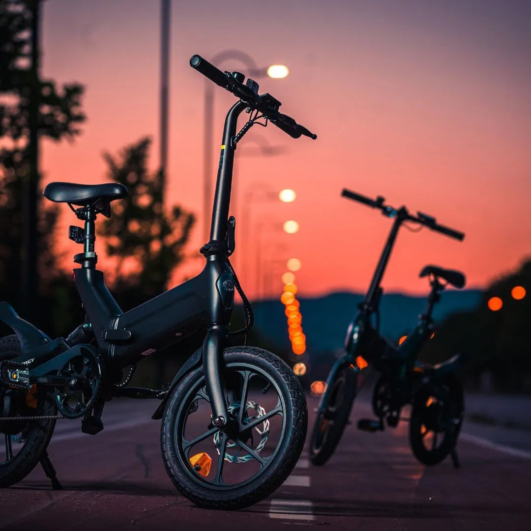 Electric bicycle MS Energy UrbanFold i6 – two bikes at sunset