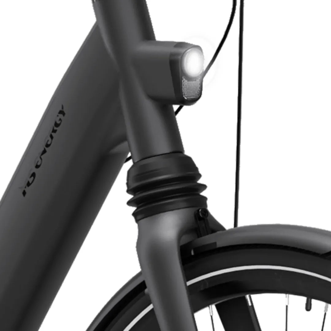 Electric bicycle MS Energy C300 – front light and suspension close-up