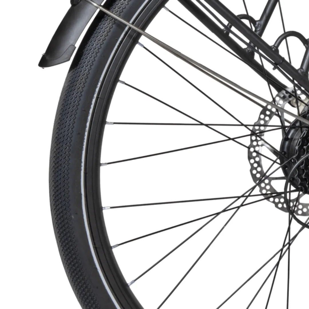 Electric Bike Ms Energy C40 features a sturdy rear wheel with a sleek tire and a detailed brake disc system.