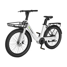 Electric Bike Ms Energy Cityzen C102 features a sleek silver frame, comfortable seat, and sturdy front basket.