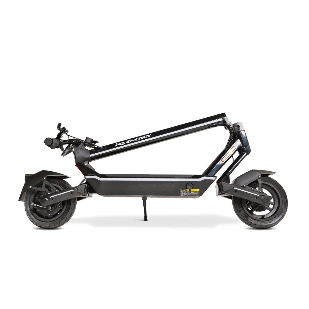 Electric Scooter Ms Energy Flare features a sleek, compact design with a folding mechanism for easy storage.