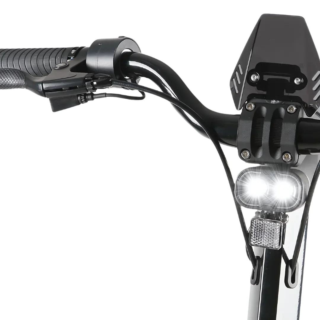 Electric scooter MS Energy Flare X – handlebar and illuminated front light close-up