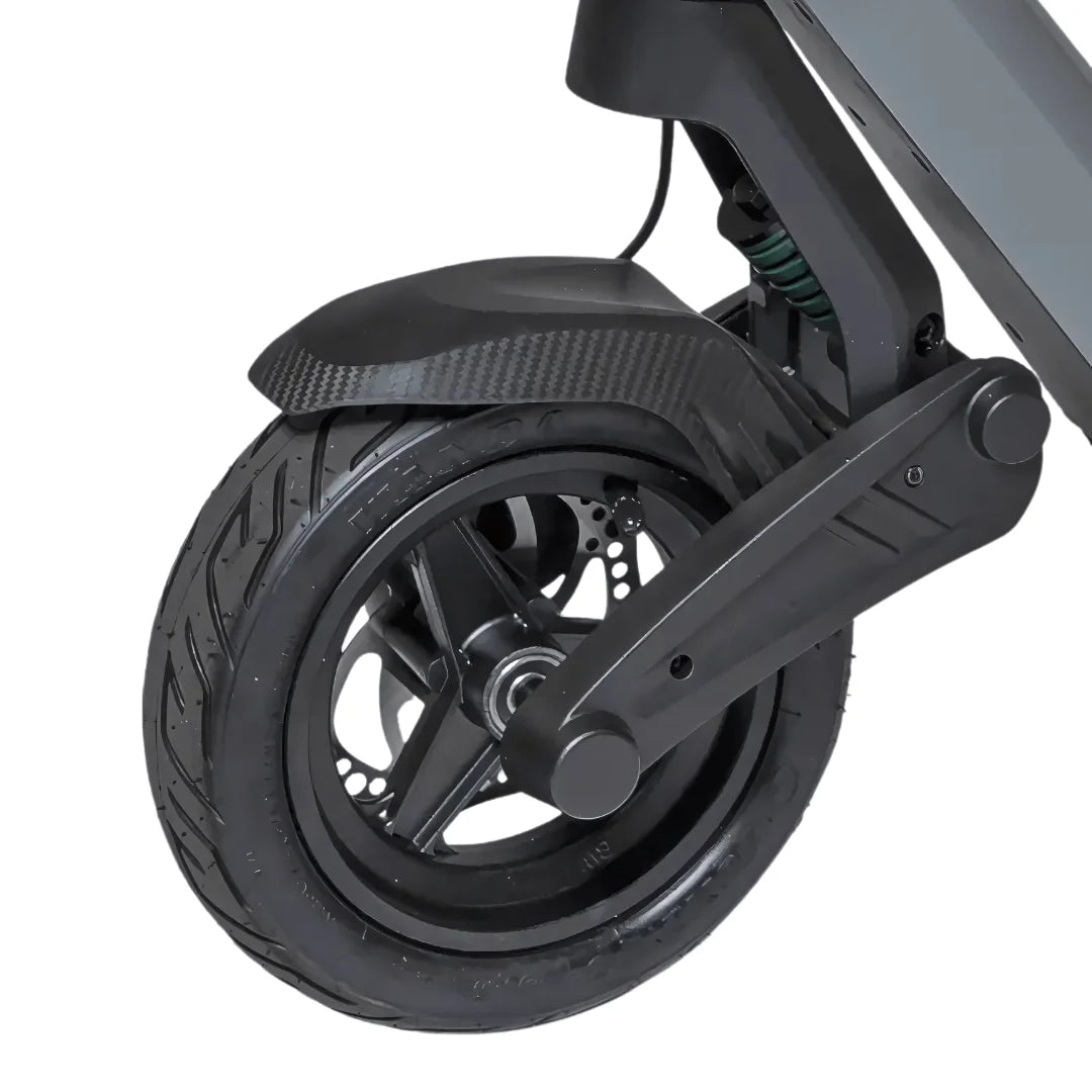 Electric Scooter Ms Energy Mentor features a durable rear wheel with a stylish rim and thick tire, designed for stability.