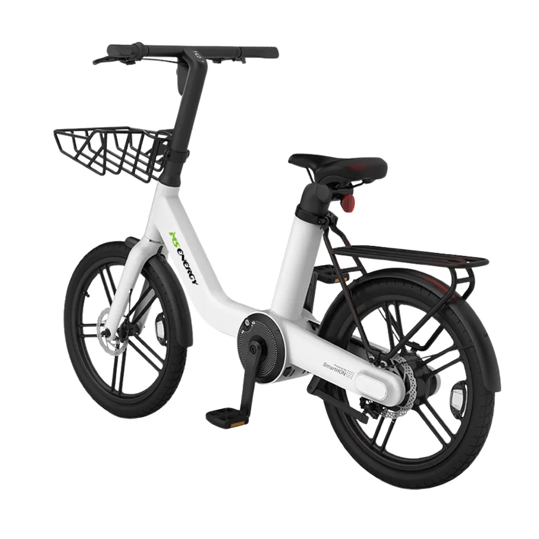Electric bicycle MS Energy PulseUrban C20 – white colour variant, rear three-quarter view