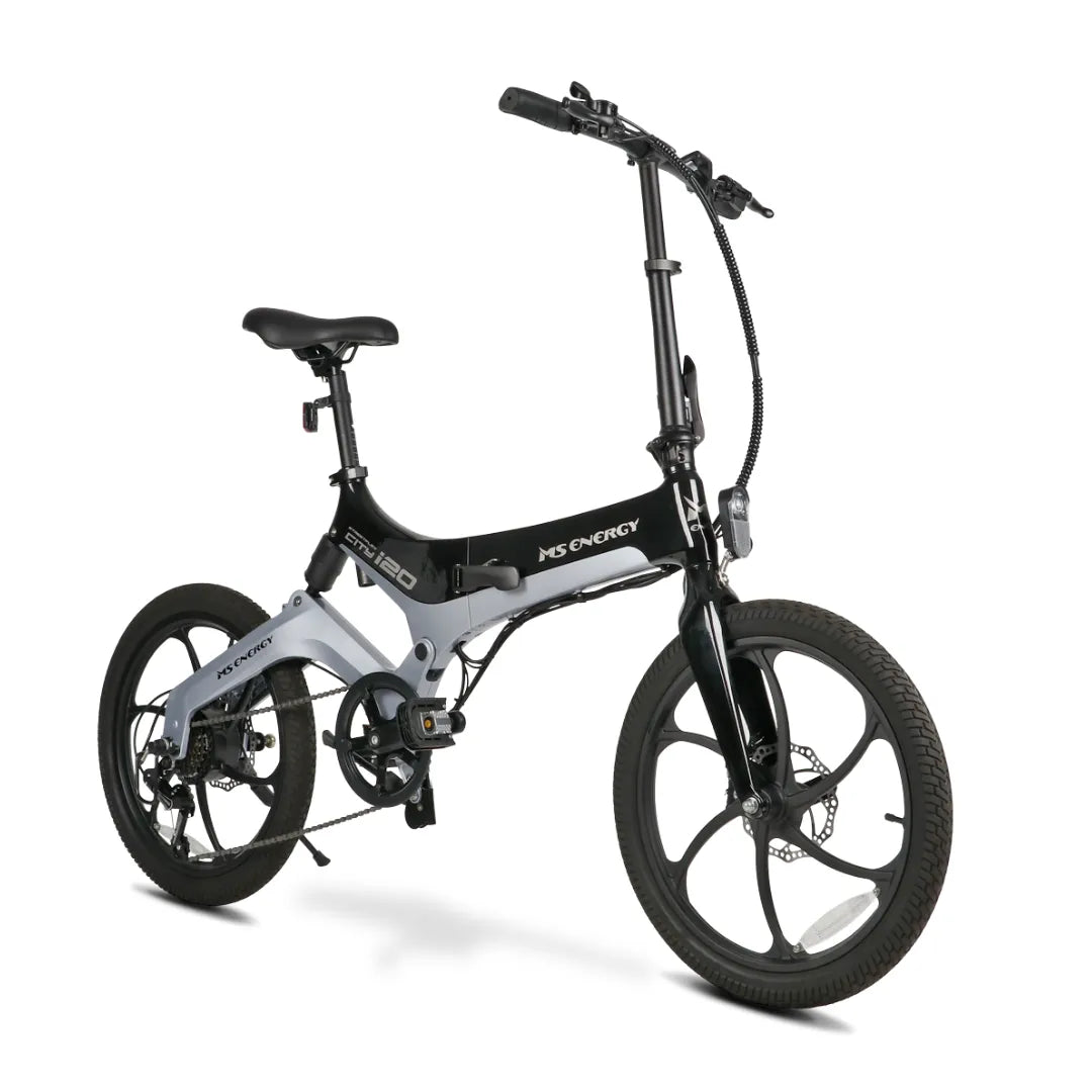 Electric bicycle MS Energy StreetFlex i20 – front three-quarter view, black and grey