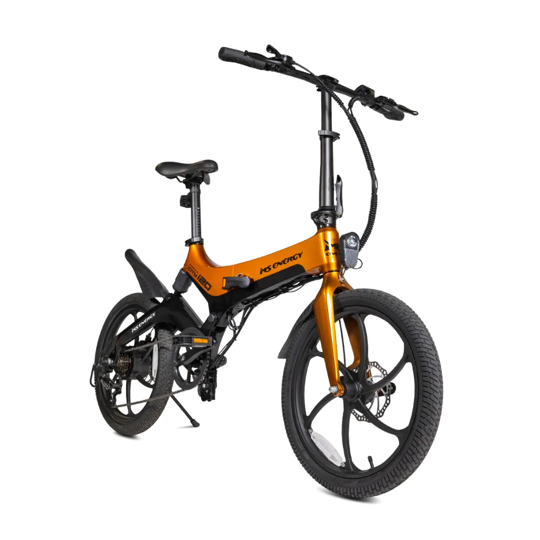 Electric bicycle MS Energy StreetFlex i20 – front three-quarter view, orange and black