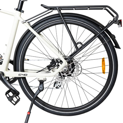 Electric Bike Ms Energy C40 features a sleek design with a sturdy rear rack, disc brakes, and robust tires.
