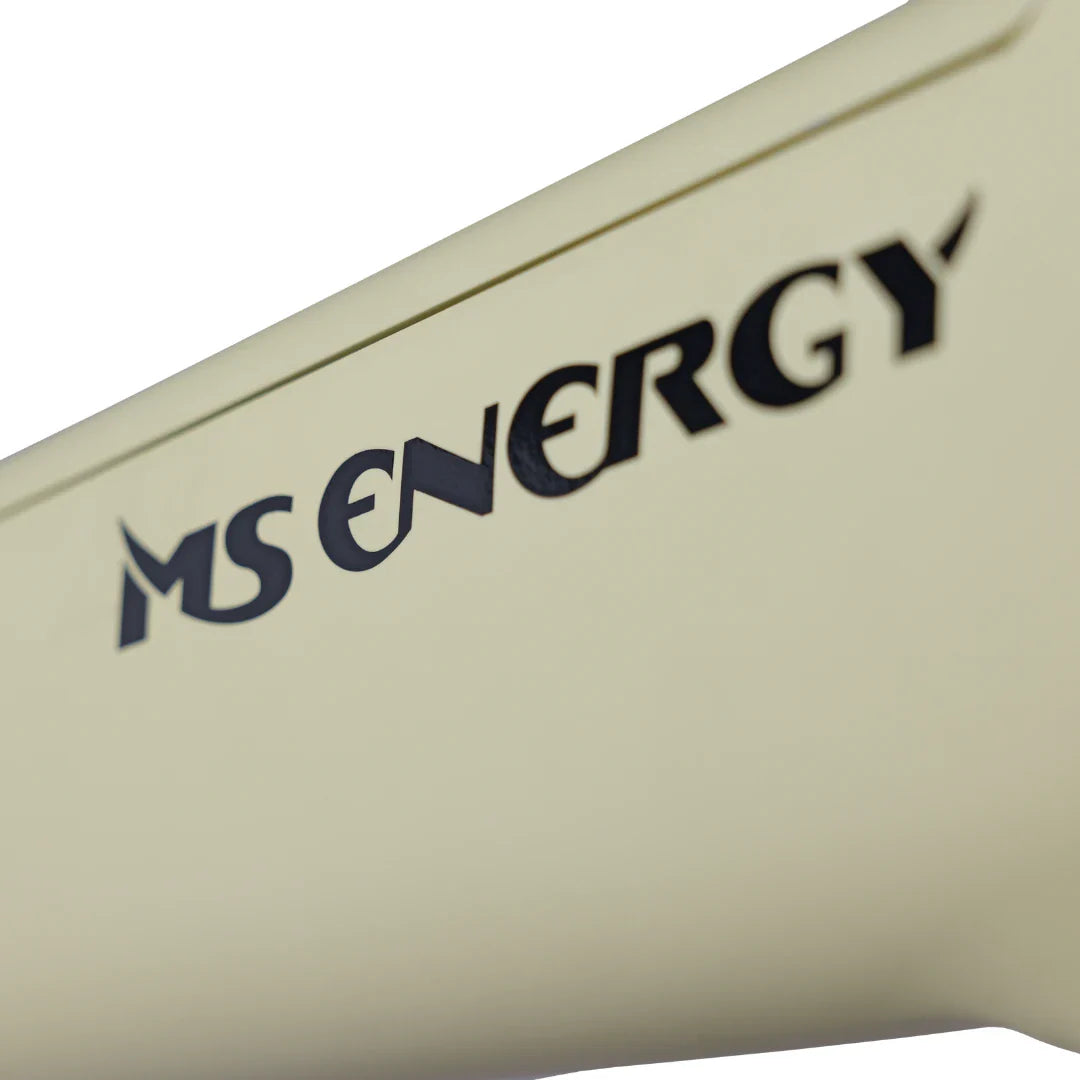 Electric Bike Ms Energy C300 features a sleek design with a stylish beige frame and prominent black branding.