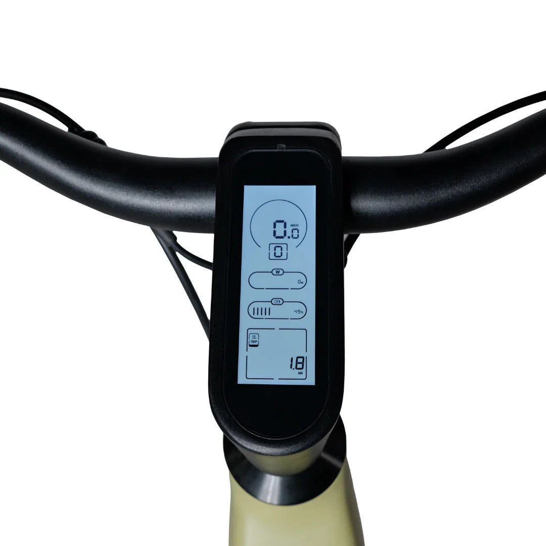 Electric Bike Ms Energy C300 features a sleek digital display showing speed, battery status, and trip distance.