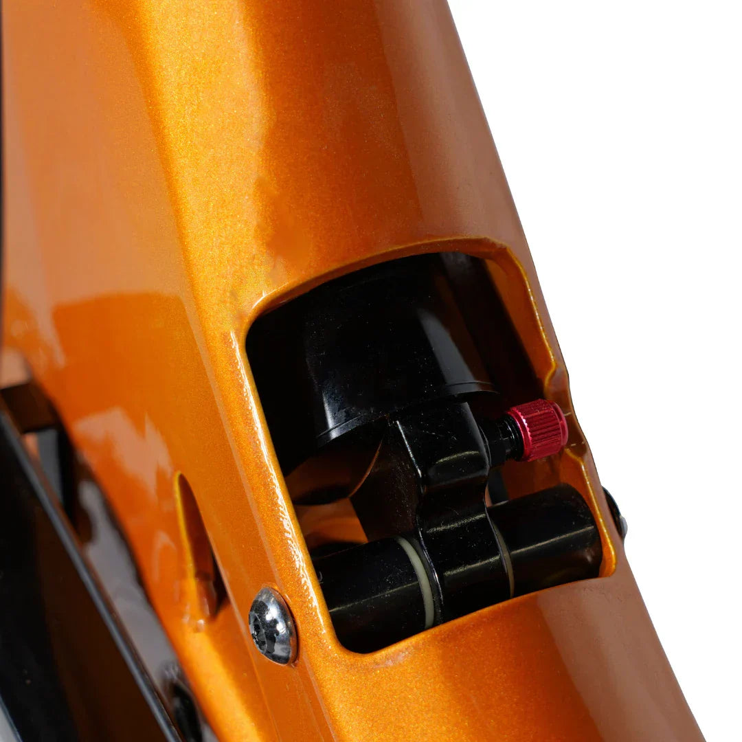 Electric bicycle MS Energy SUV C502 – rear suspension detail on orange frame