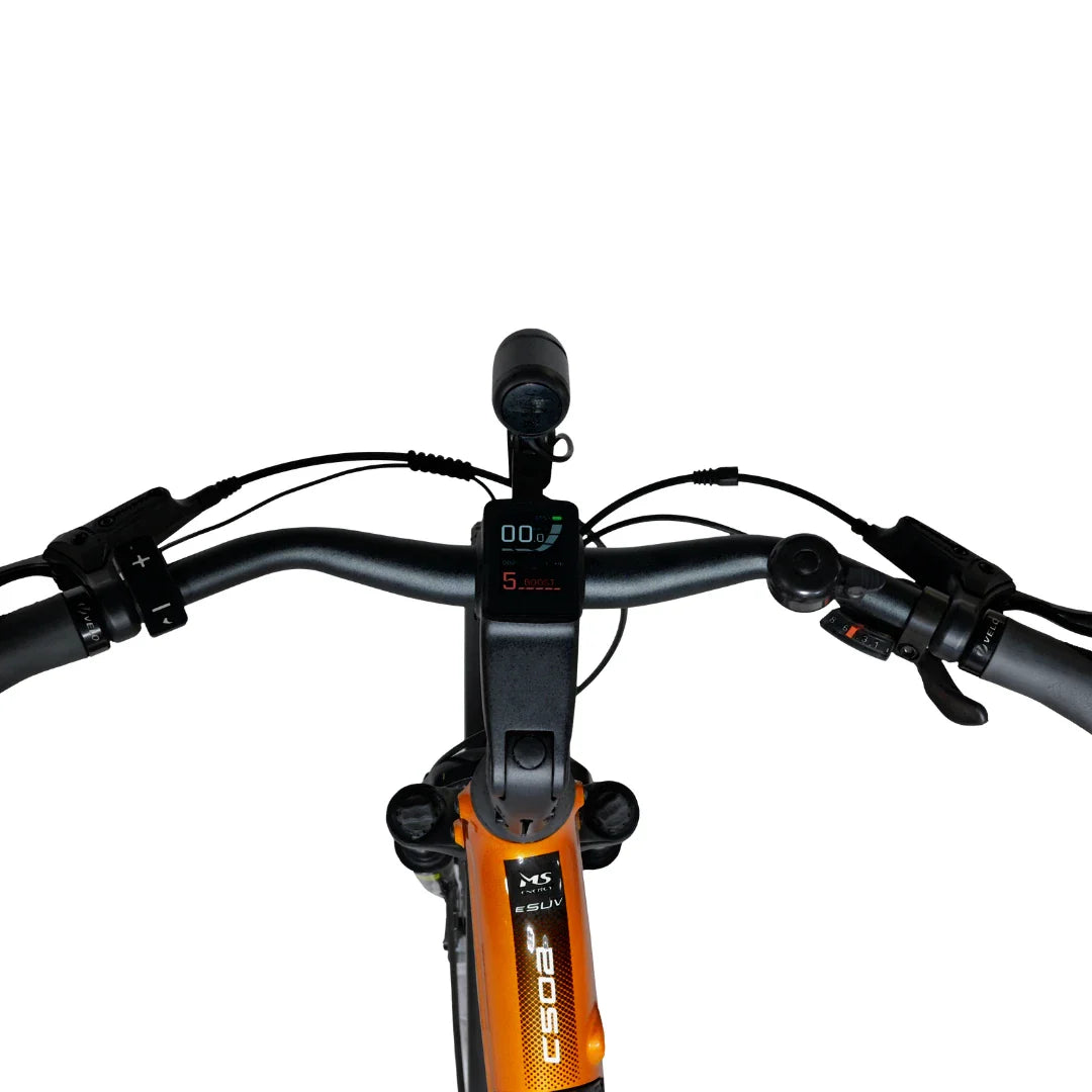Electric Bike Ms Energy Suv C502 features a sleek handlebar design, digital display, and LED light.