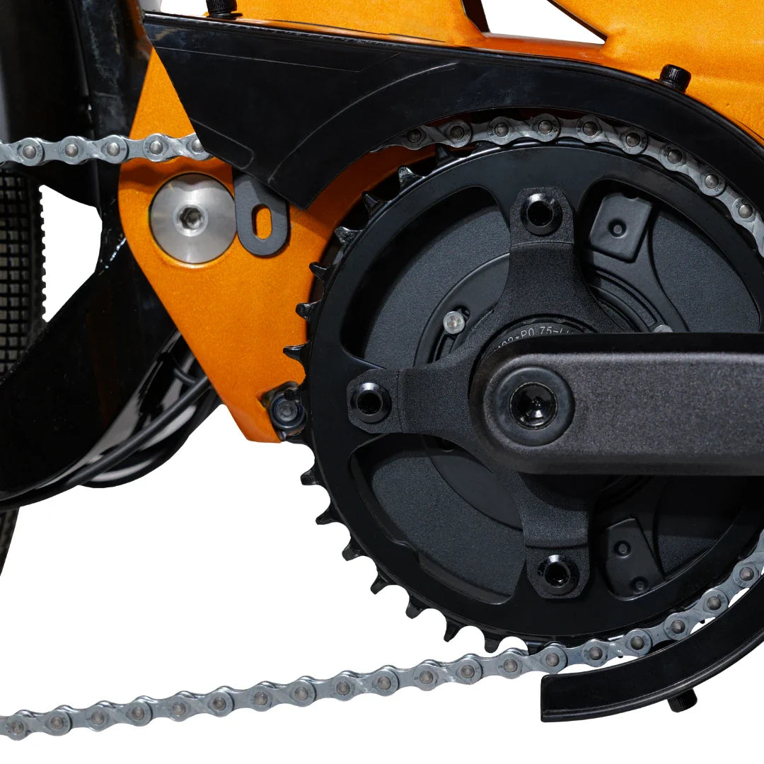 Electric Bike Ms Energy Suv C502 features a sturdy black and orange chainring, designed for high performance.