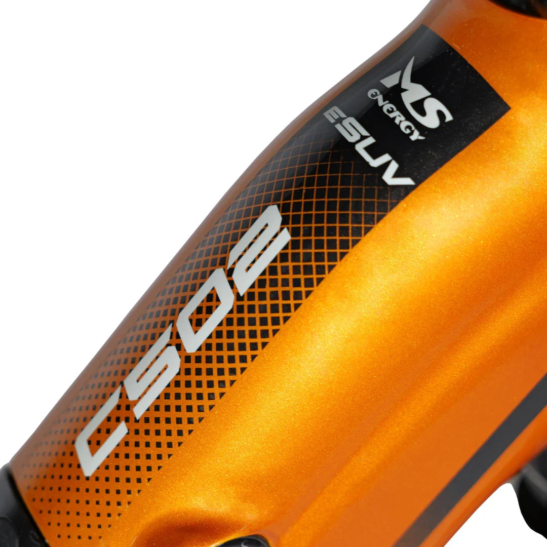 Electric Bike Ms Energy Suv C502 features a striking orange frame, showcasing a sleek design and modern graphics.