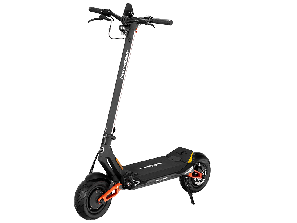 Electric scooter MS Energy Flare X PRO – front three-quarter view, orange accents
