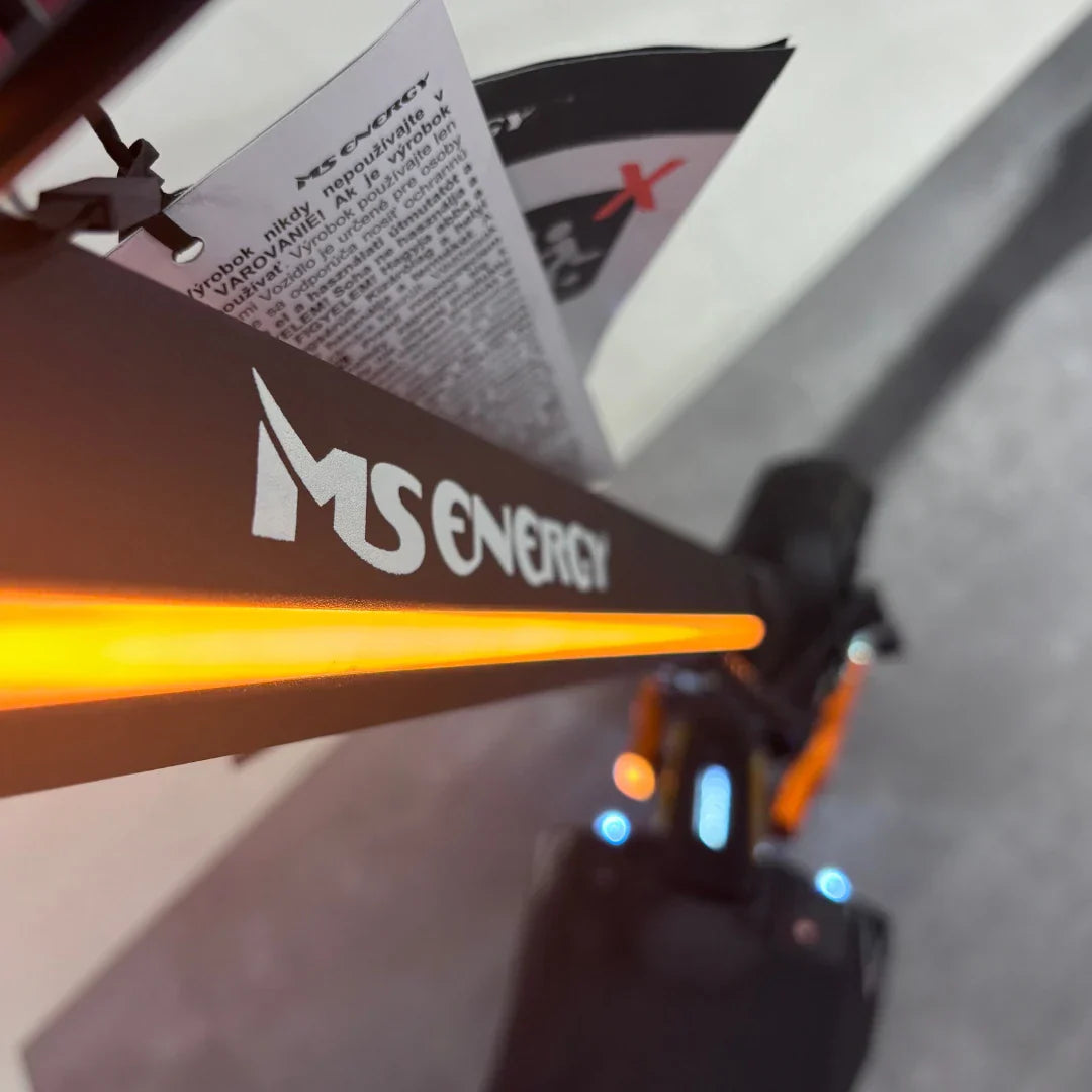 Electric scooter MS Energy Flare X PRO – illuminated stem and attached tag