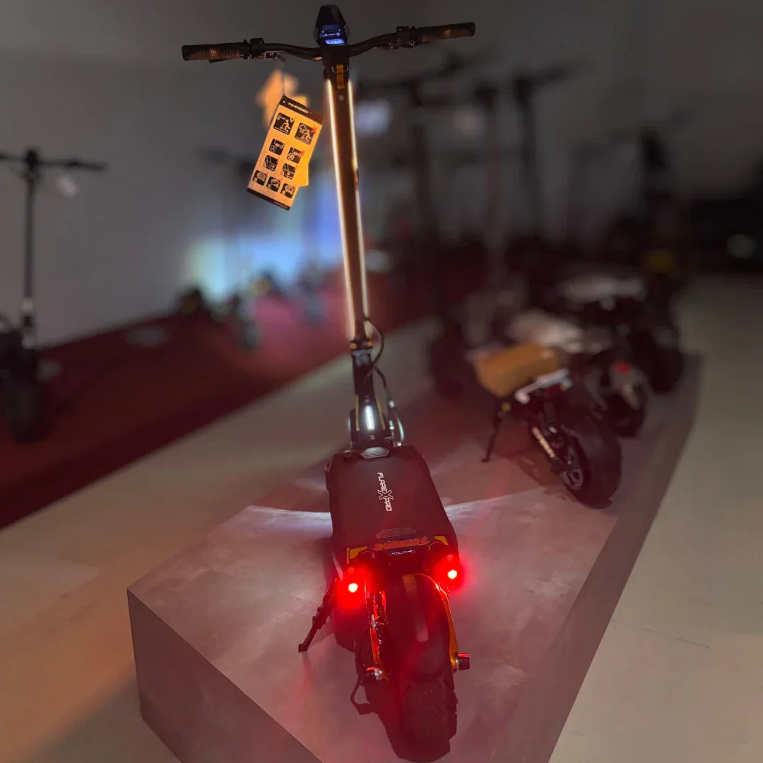Electric scooter MS Energy Flare X PRO – rear view, illuminated tail lights