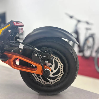 Electric Scooter Ms Energy Flare X Pro features a sleek rear wheel design with disc brake and durable tire.