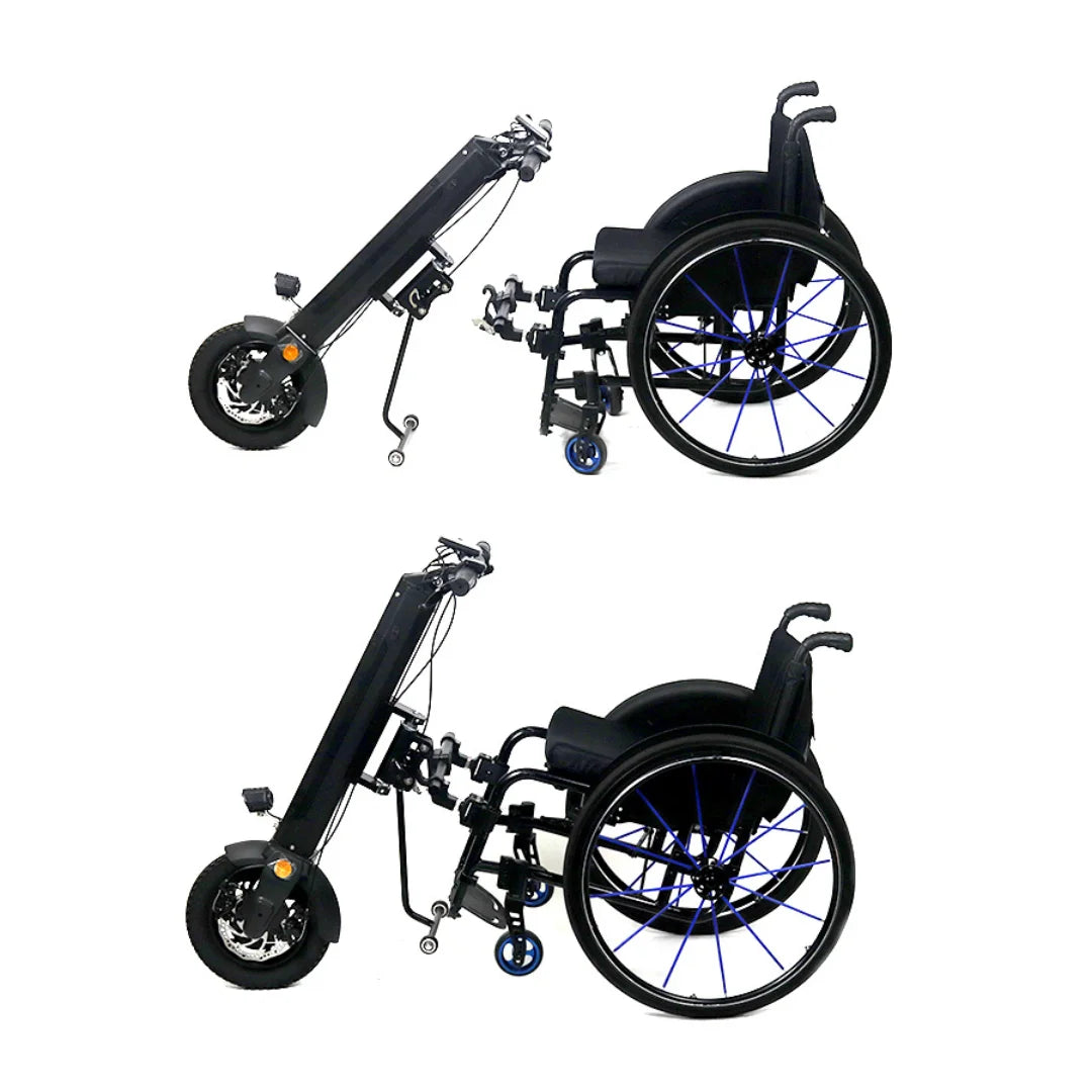 Electric Handbike Mijo Mt01 features a compact design, compatible with wheelchairs, enhancing mobility options.