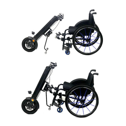 Electric Handbike Mijo Mt01 features a compact design, compatible with wheelchairs, enhancing mobility options.
