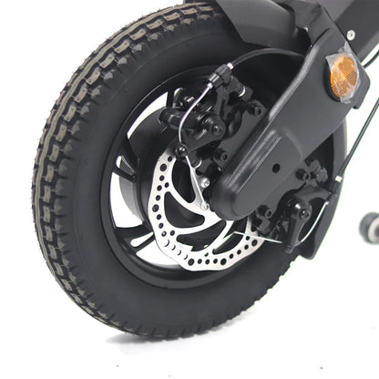 Electric Handbike Mijo Mt01 features a robust rear wheel with advanced disc brake system and durable tire.