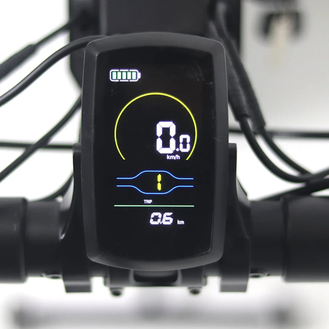 Electric Handbike Mijo Mt01 features a sleek digital display showing speed, trip distance, and battery level.