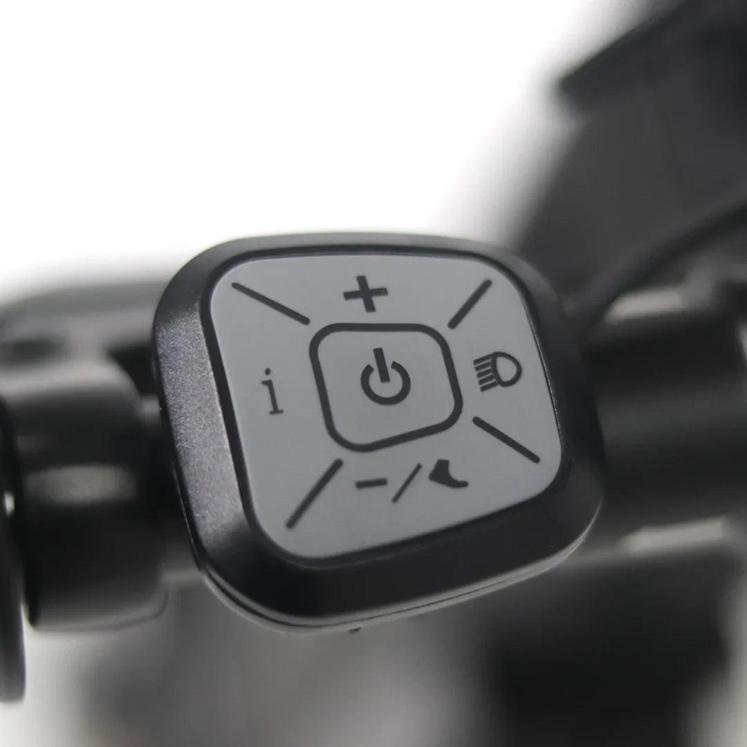 Electric Handbike Mijo Mt01 features a close-up view of the control panel with power, light, and speed adjustments.