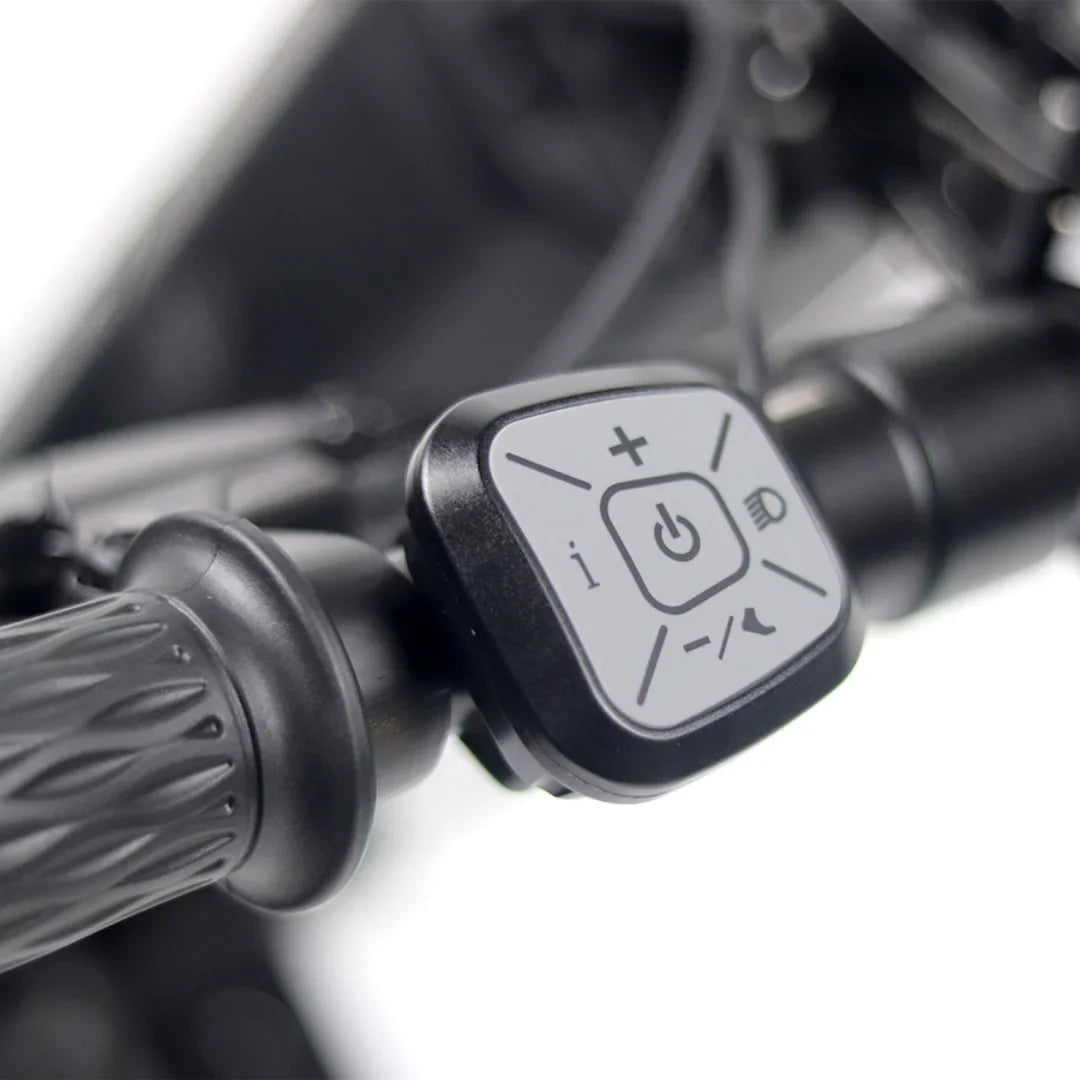 Electric Handbike Mijo Mt01 features an ergonomic control panel with buttons for power and speed adjustment.