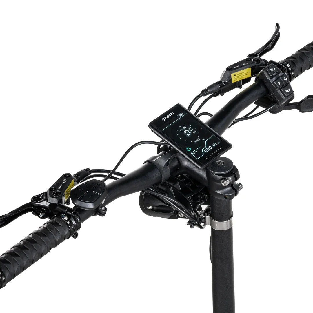 Handlebars of the electric scooter Nami Blast 2 Max featuring a digital display and control buttons