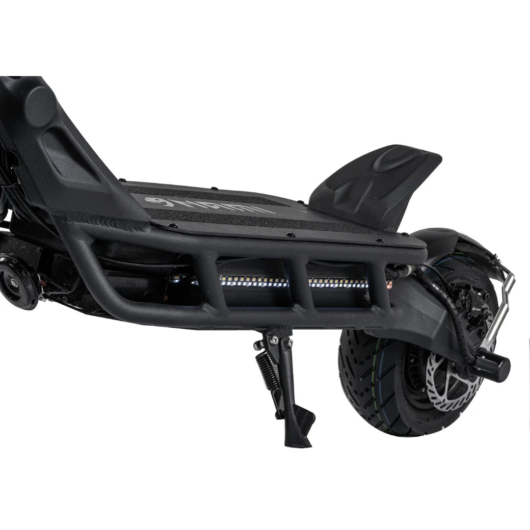 Close-up view of the electric scooter Nami Blast 2 Max, showcasing its sturdy frame and rear wheel