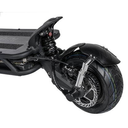 Close-up view of the rear suspension and wheel of the electric scooter Nami Blast 2 Max