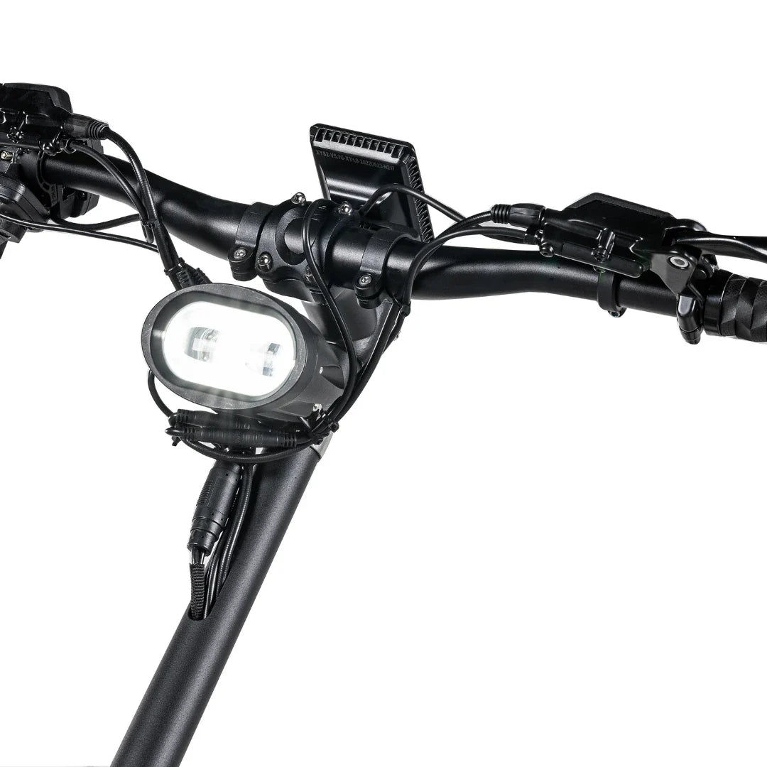 Close-up view of the handlebars featuring a headlight and control panel on the electric scooter Nami Blast 2 Max