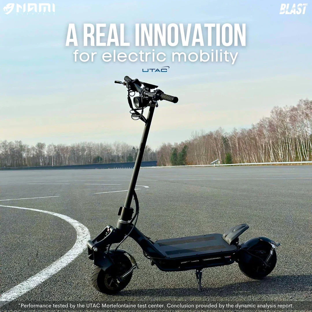 Electric Scooter Nami Blast features a sleek design, high-performance wheels, and advanced mobility technology.