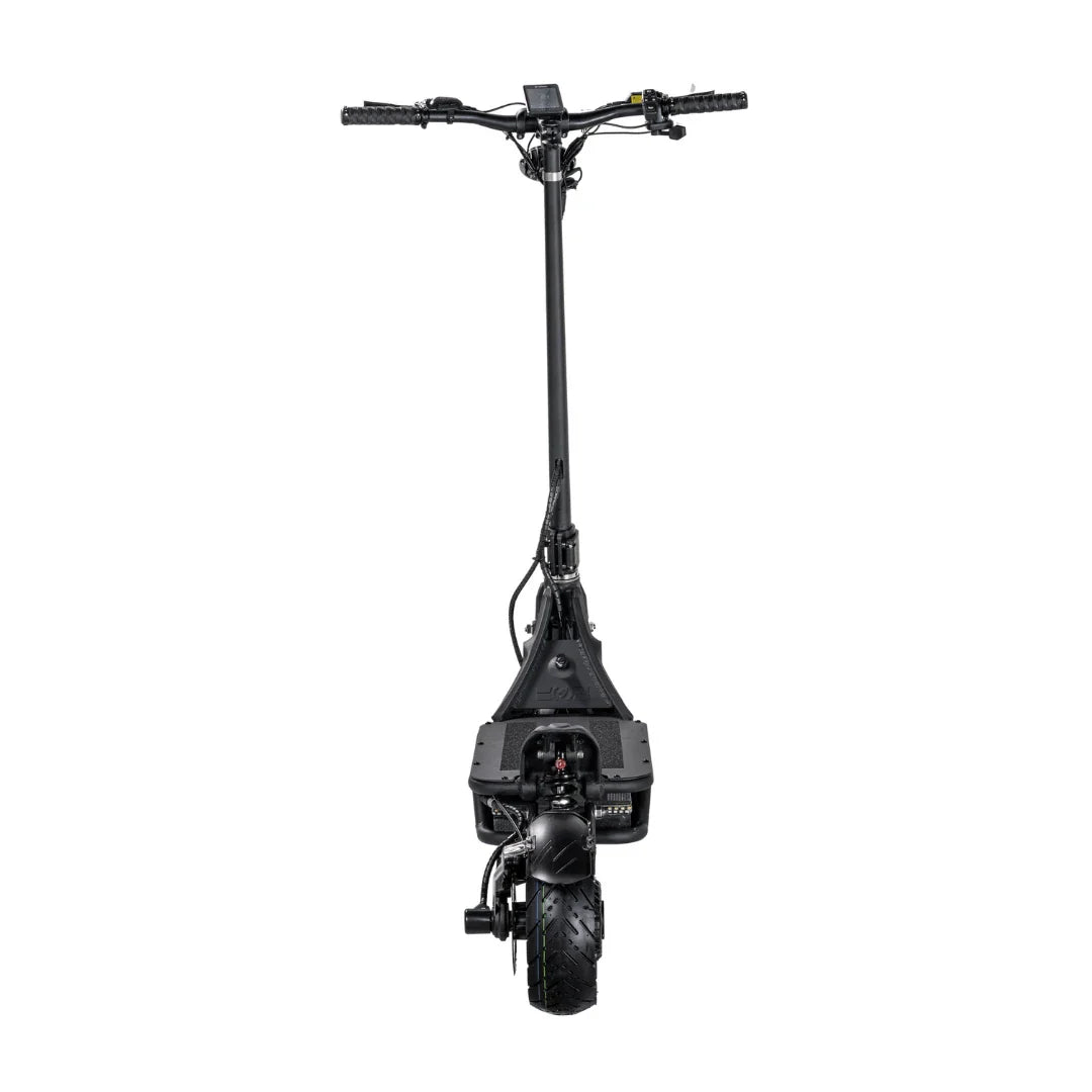 Electric Scooter Nami Blast features a sleek black design, sturdy build, and robust rear tire for stability.