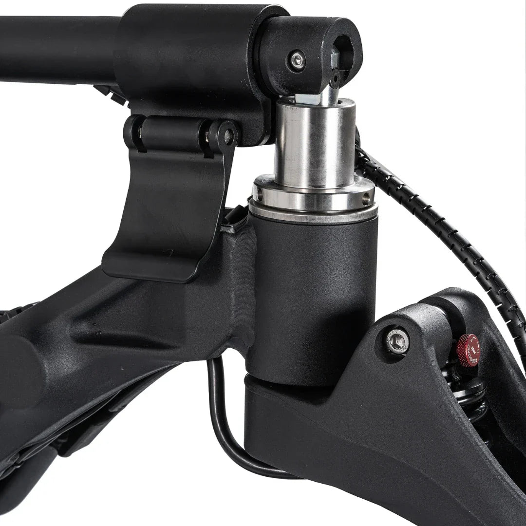 Electric Scooter Nami Blast Max features a robust folding mechanism, showcasing durable materials and precision engineering.