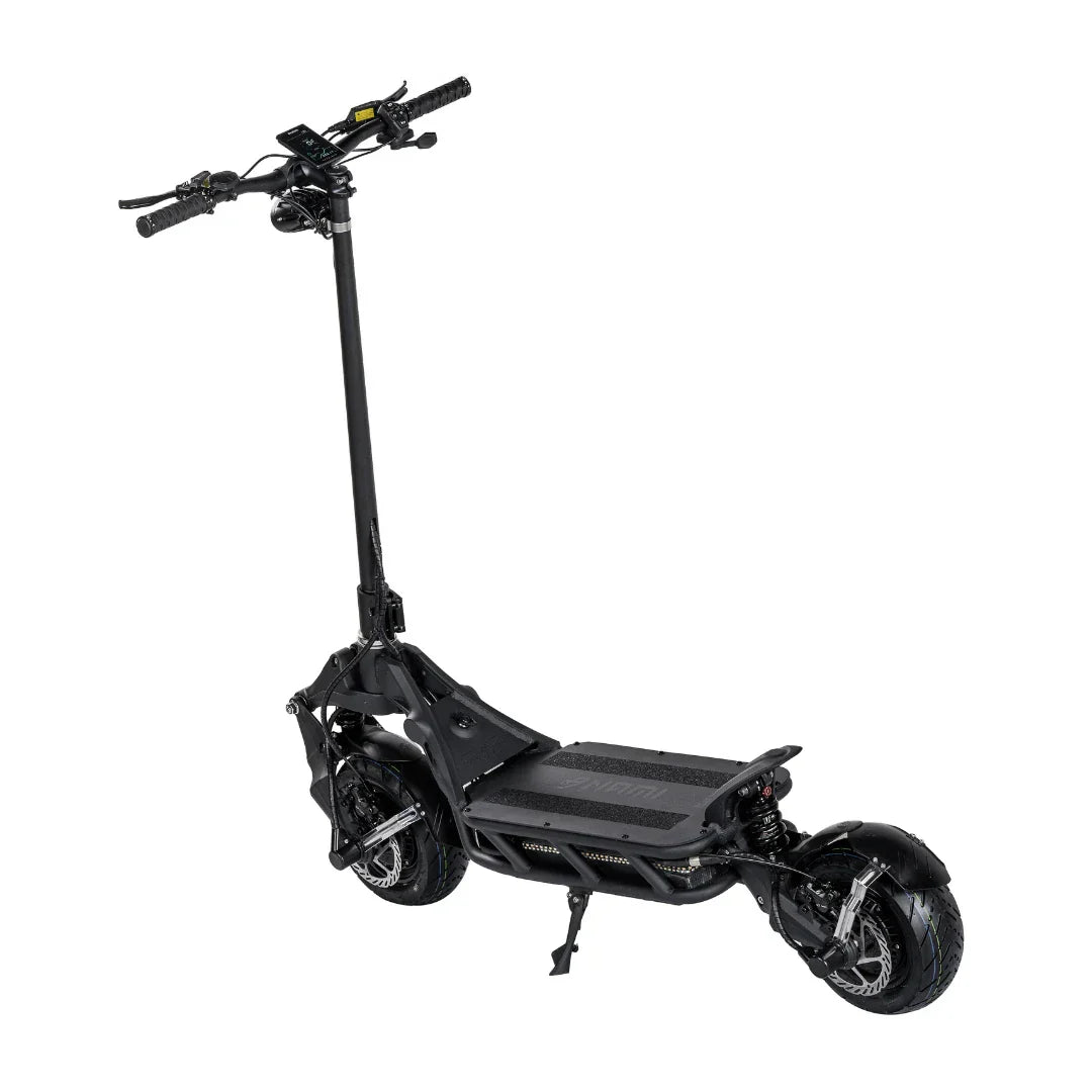 Electric Scooter Nami Blast Max features a sleek design, robust frame, wide deck, and dual tires for stability.