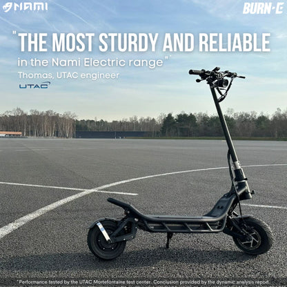 Electric Scooter Nami Burn E 3 Max, features a sturdy frame, robust design, ideal for reliable urban commuting.