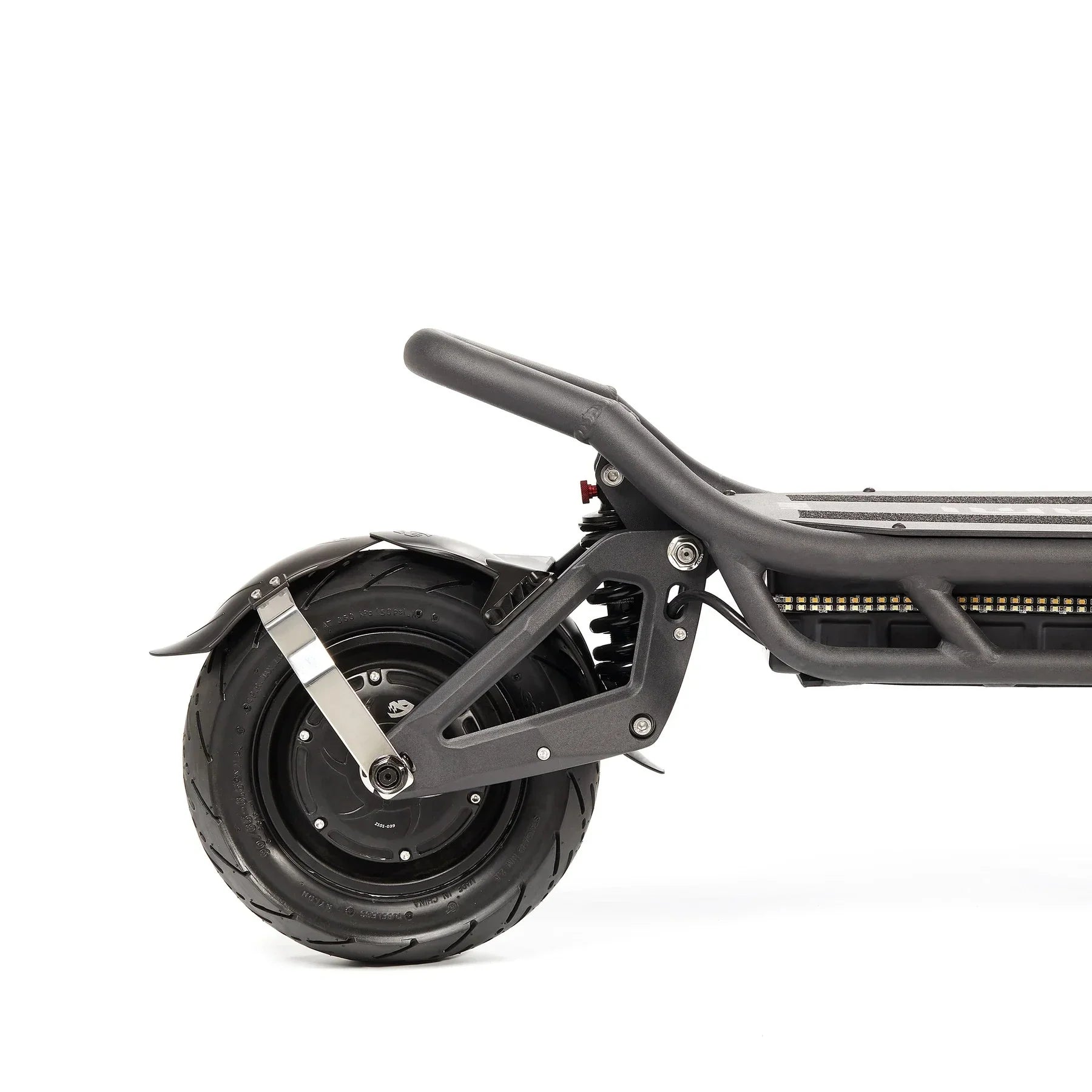Electric Scooter Nami Burn E 3 Max features a sturdy frame, durable rear wheel, and shock-absorbing design.